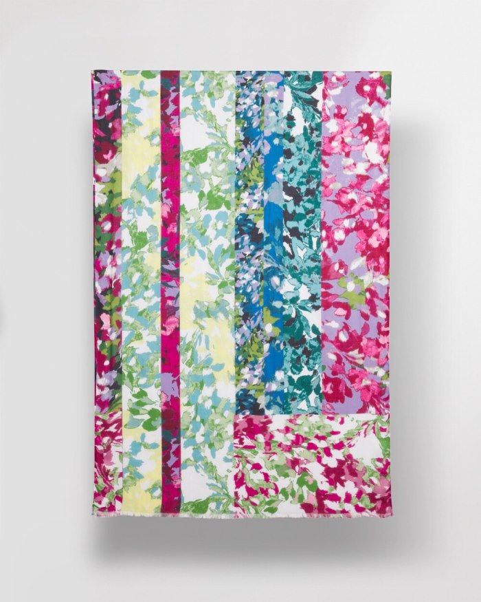 Women's Mixed Floral Print Oblong Scarf - Magenta Rose