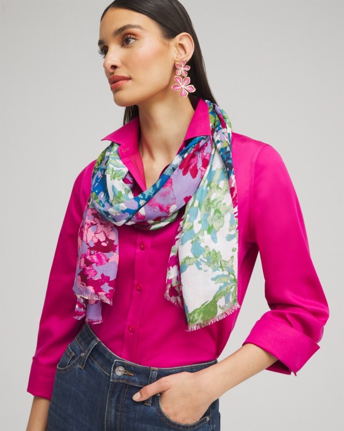 Women's Mixed Floral Print Oblong Scarf - Magenta Rose