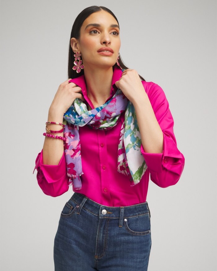 Women's Mixed Floral Print Oblong Scarf - Magenta Rose