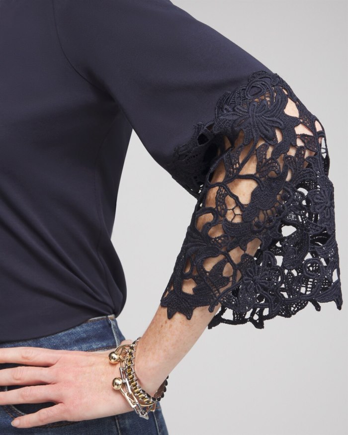 Women's Lace Applique Tee - Black