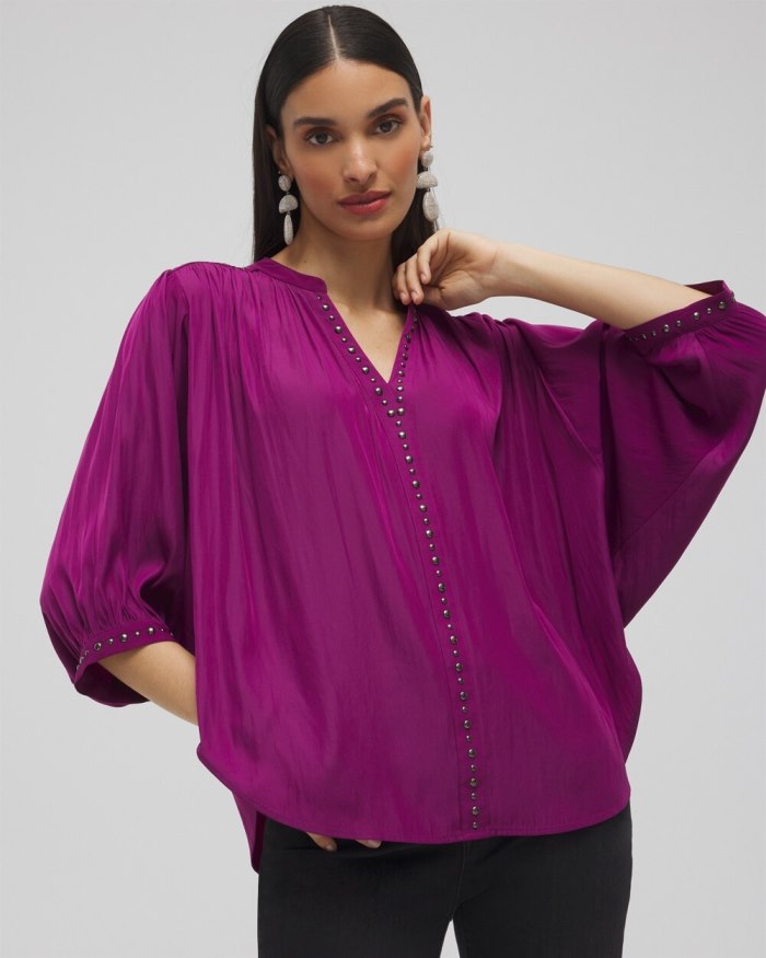 Women's Stud Trim Top - Fresh Plum - Click Image to Close