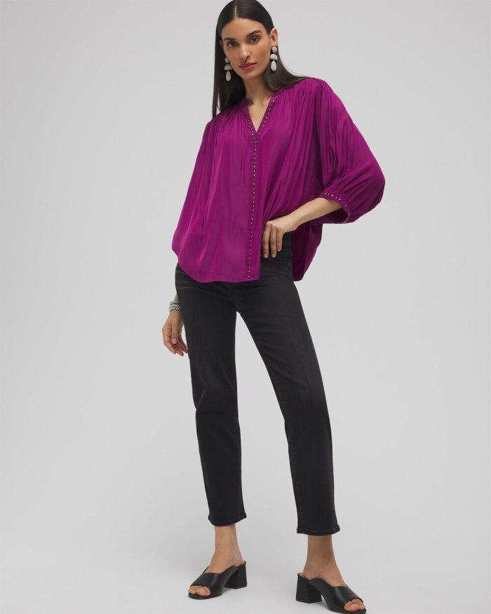 Women's Stud Trim Top - Fresh Plum