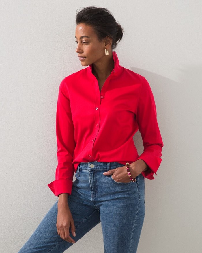 Women's No Iron Stretch Shirt - Wild Poppy - Click Image to Close