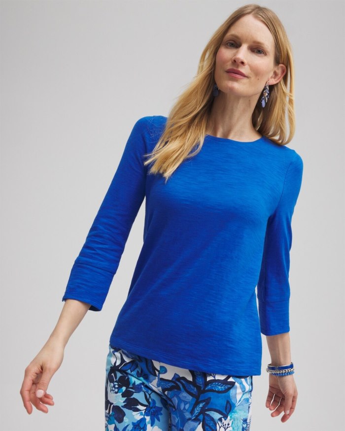 Women's 3/4 Sleeve Button Tee - Intense Azure