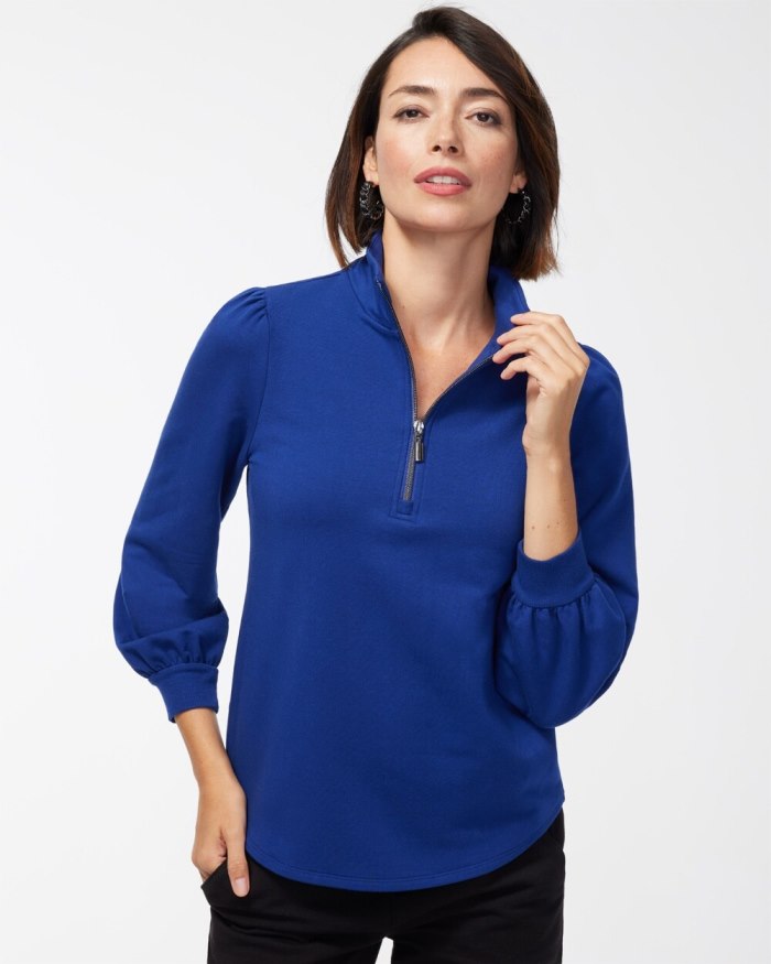 Women's Zenergy French Terry Half Zip Pullover - Cobalt Night - Click Image to Close