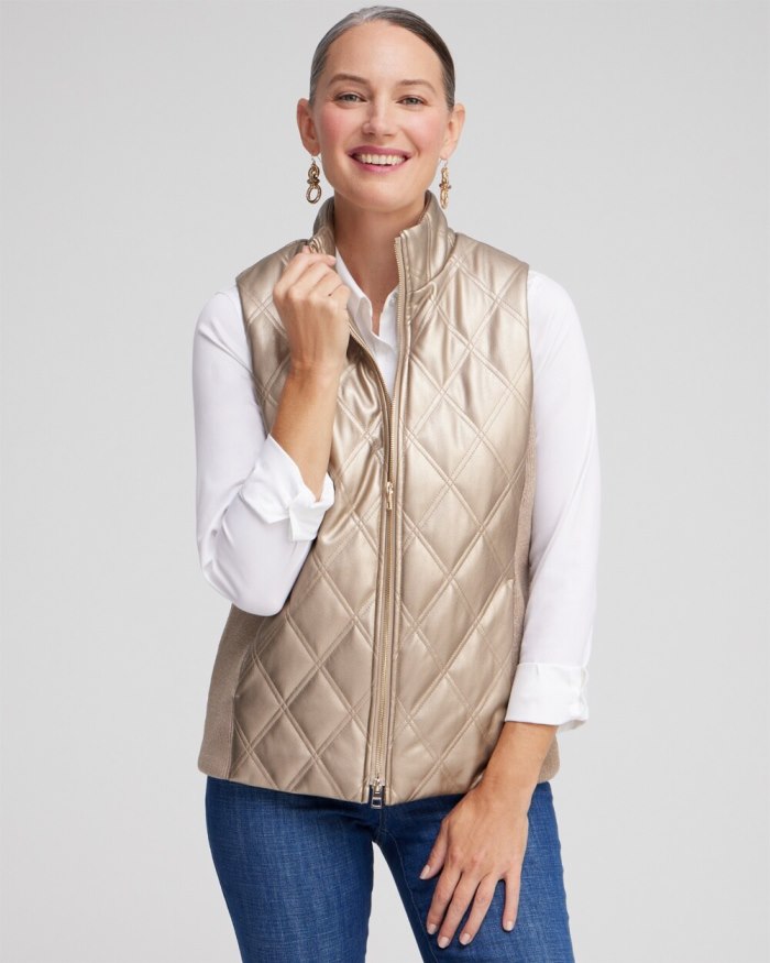 Women's Faux Leather Vest - Bronzed Teak