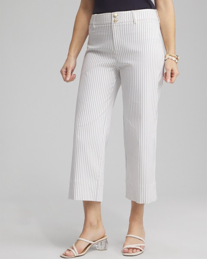 Women's Stripe Trapunto Cropped Pants - Alabaster/Blue - Click Image to Close