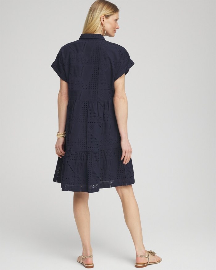 Women's Poplin Diagonal Button Front Dress - Classic Navy