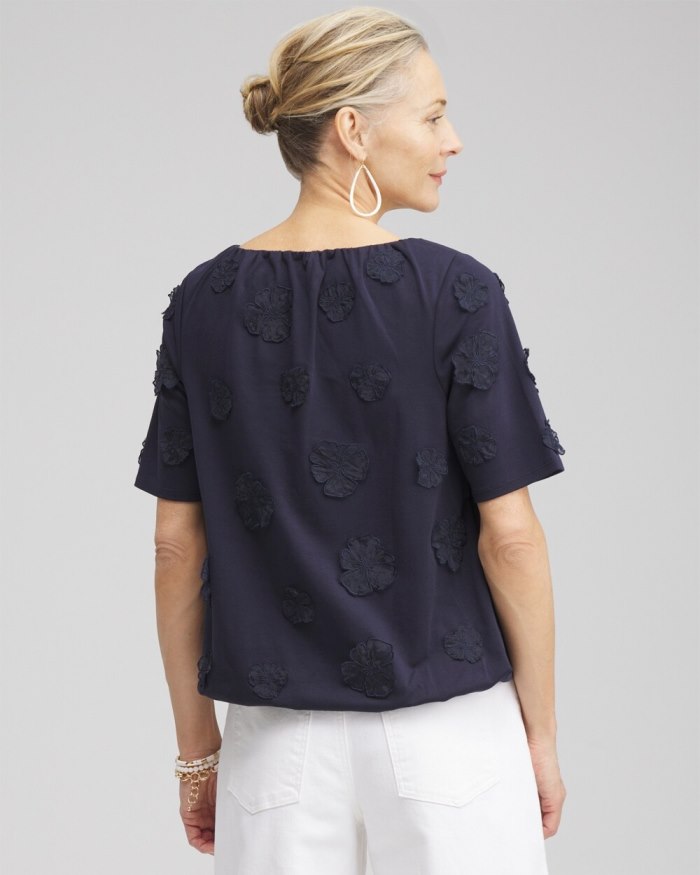 Women's 3D Applique Bubble Hem Top - Classic Navy