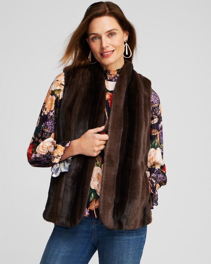 Women's Faux Fur Vest - Brown - Click Image to Close