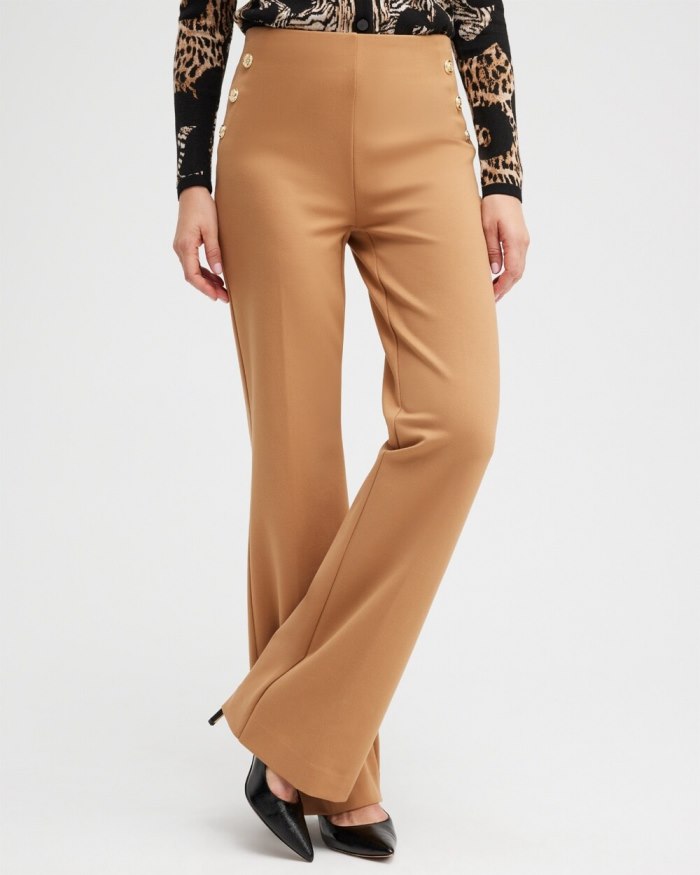 Women's Ponte Button Flare Pants - Camel