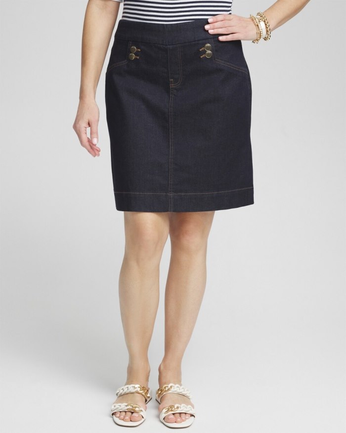 Women's Button Detail Pull-on Denim Skort - CRESTONE PEAK RINSE - Click Image to Close