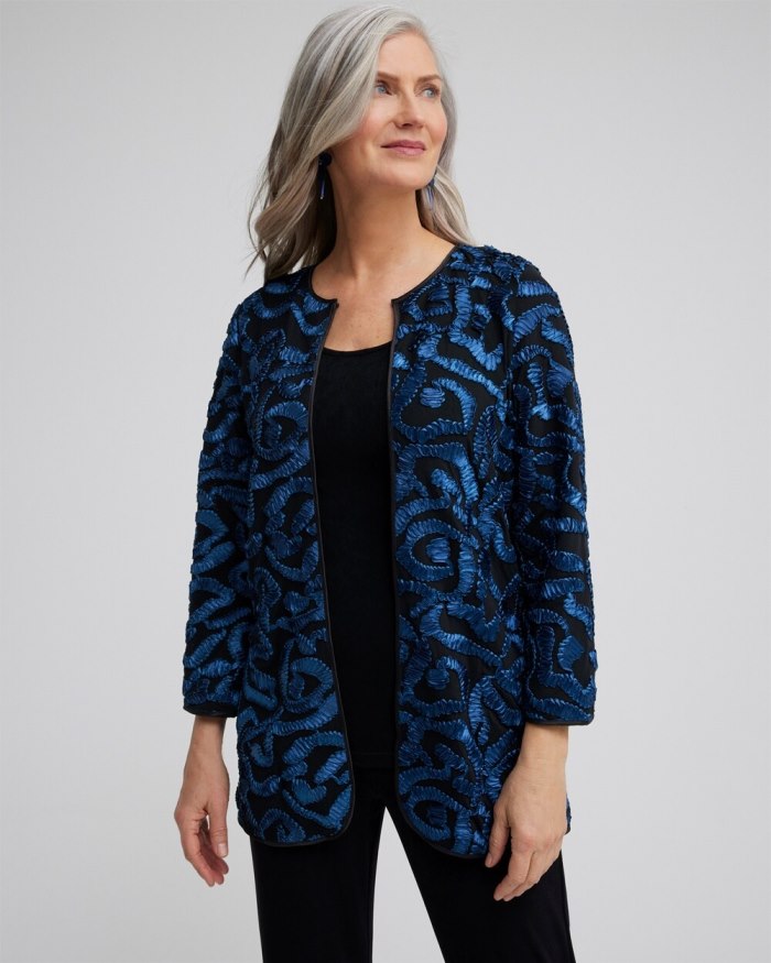 Women's Travelers Collection Embroidered Jacket - Azores Blue - Click Image to Close