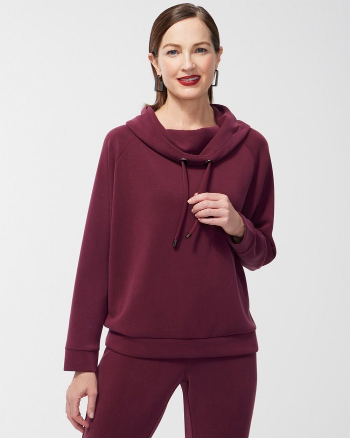 Women's Zenergy Sueded Scuba Cowl Neck Pullover - Deep Merlot - Click Image to Close