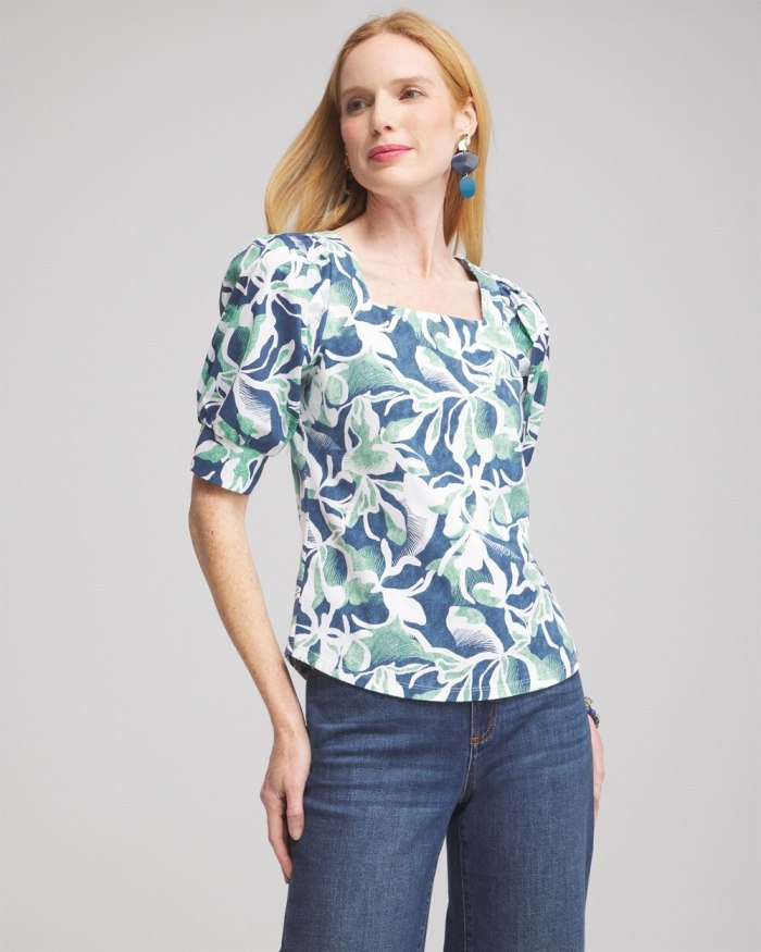 Women's Floral Square Neck Top - Twisted Ivy - Click Image to Close