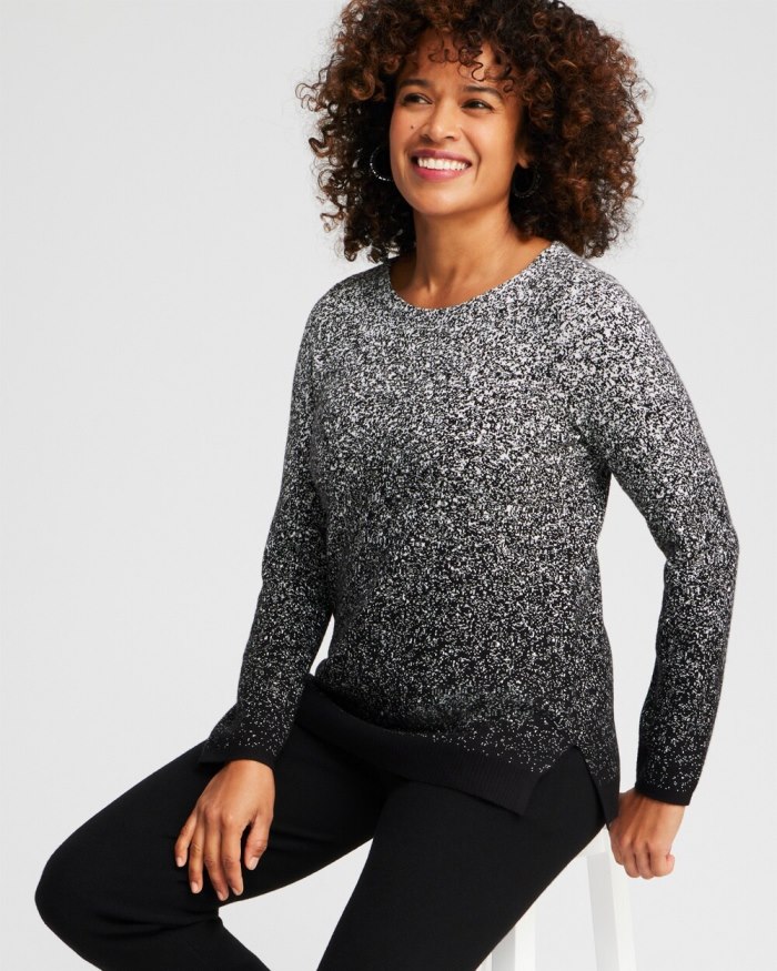 Women's Zenergy Luxe Cashmere Blend Ombre Pullover - Black - Click Image to Close