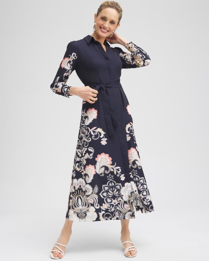 Women's Floral Maxi Shirt Dress - Classic Navy