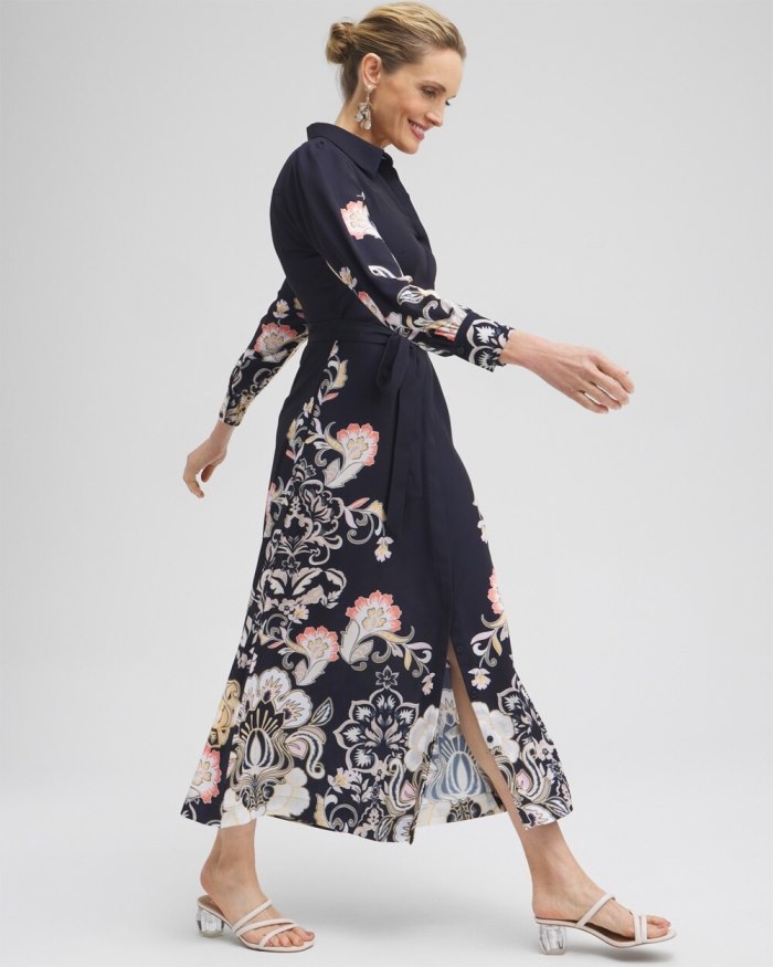 Women's Floral Maxi Shirt Dress - Classic Navy