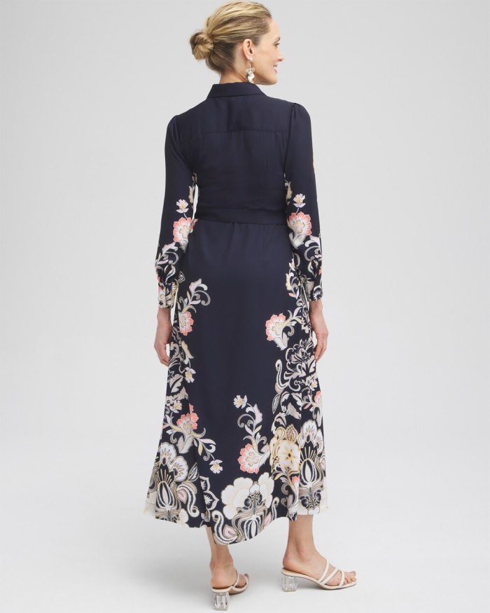 Women's Floral Maxi Shirt Dress - Classic Navy