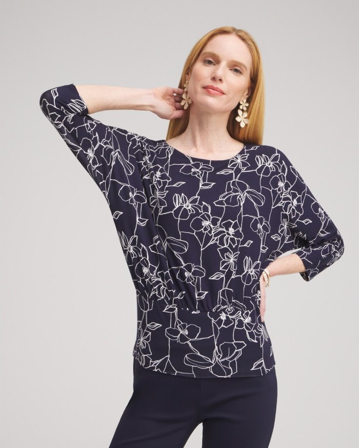 Women's Touch of Cool Floral Banded Hem Top - Classic Navy - Click Image to Close