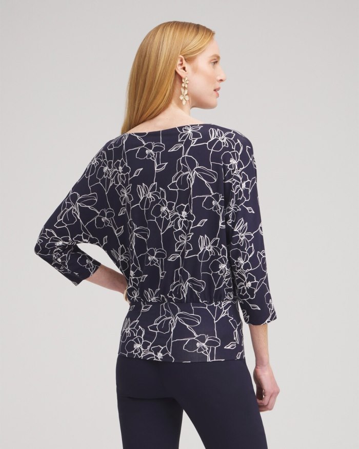 Women's Touch of Cool Floral Banded Hem Top - Classic Navy