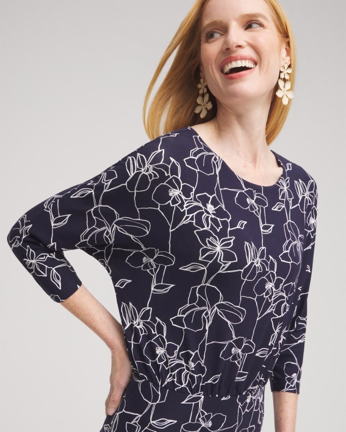 Women's Touch of Cool Floral Banded Hem Top - Classic Navy