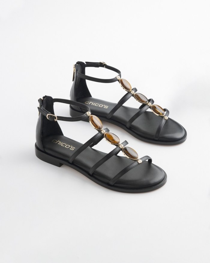 Women's Black Embellished Sandals - Black