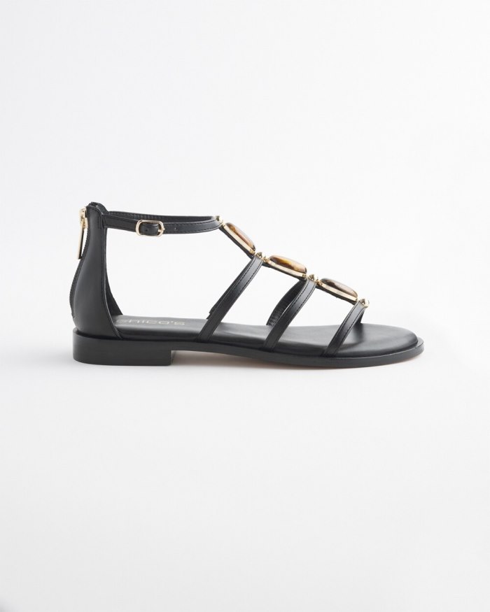 Women's Black Embellished Sandals - Black