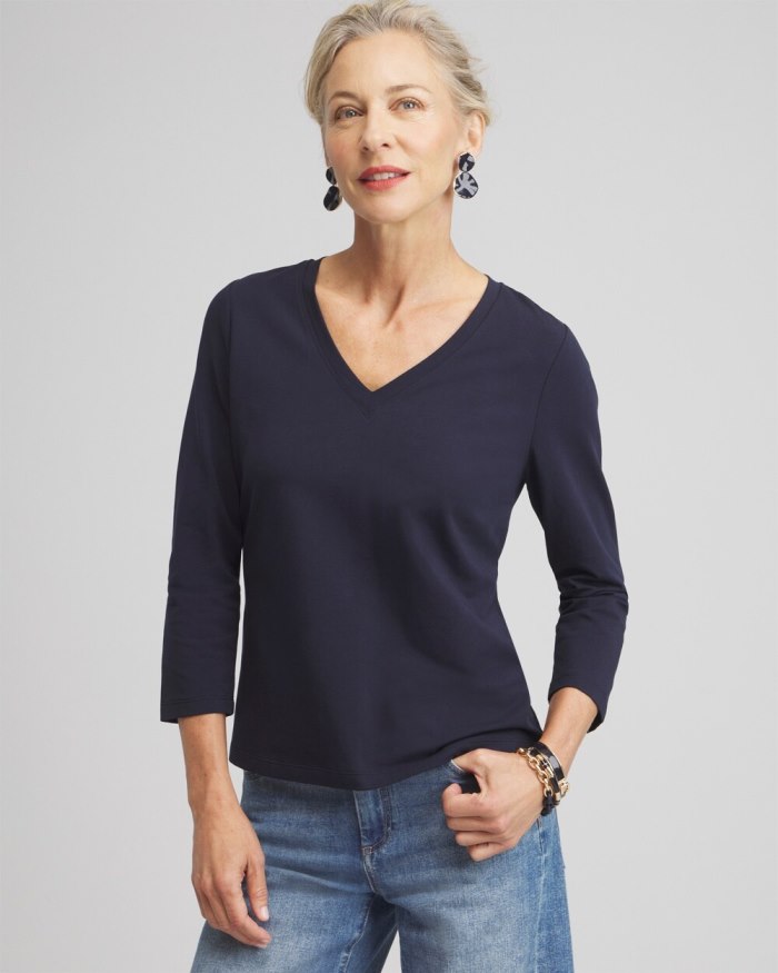 Women's 3/4 Sleeve Perfect Tee - Classic Navy - Click Image to Close