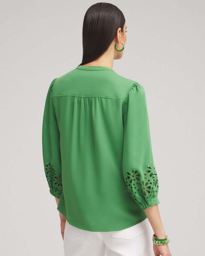 Women's Satin Eyelet Top - Verdant Green