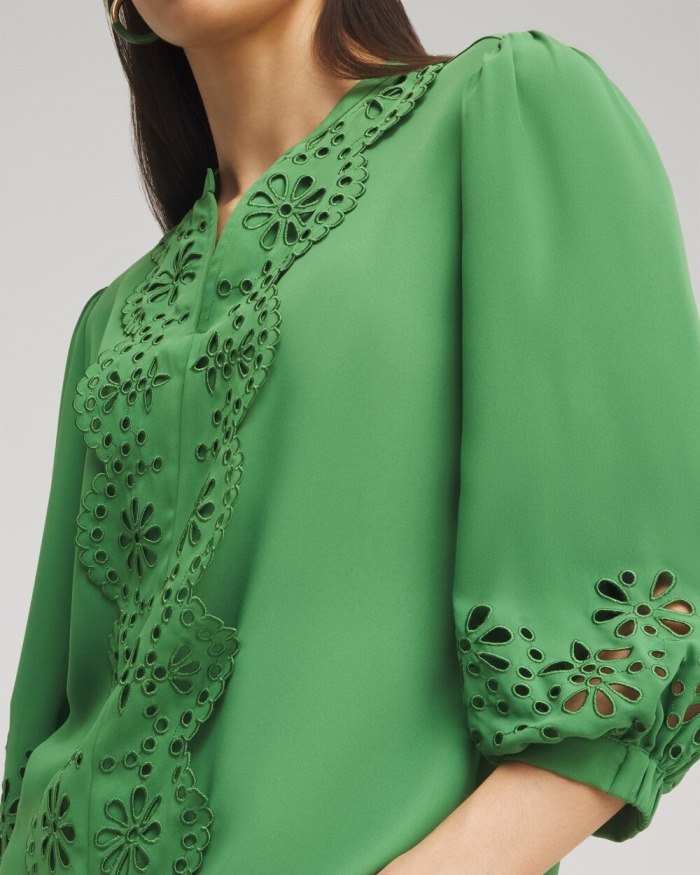 Women's Satin Eyelet Top - Verdant Green