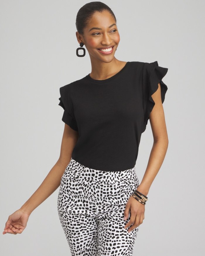 Women's Flutter Cap Sleeve Tee - Black