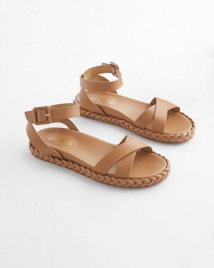 Women's Leather Braided Sandals - Tan