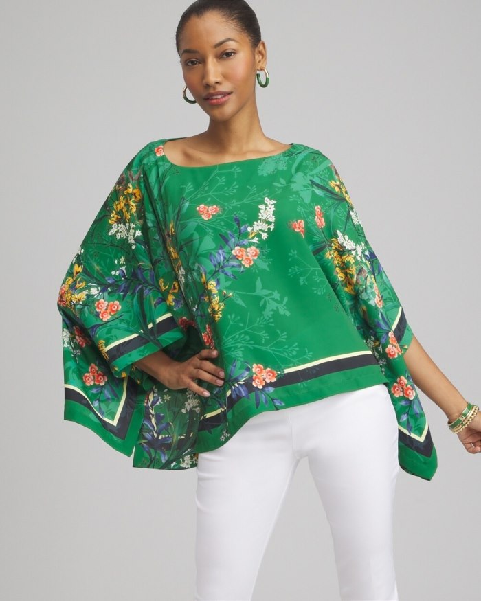 Women's Floral Poncho - Verdant Green - Click Image to Close