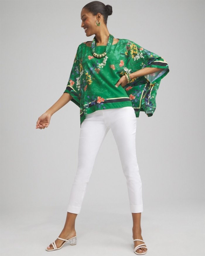 Women's Floral Poncho - Verdant Green