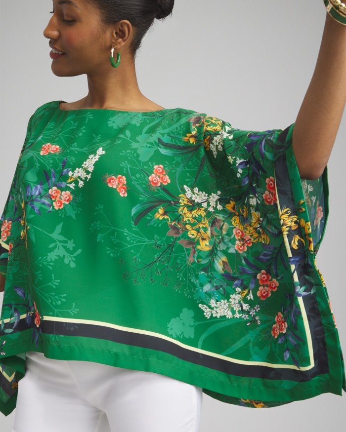 Women's Floral Poncho - Verdant Green