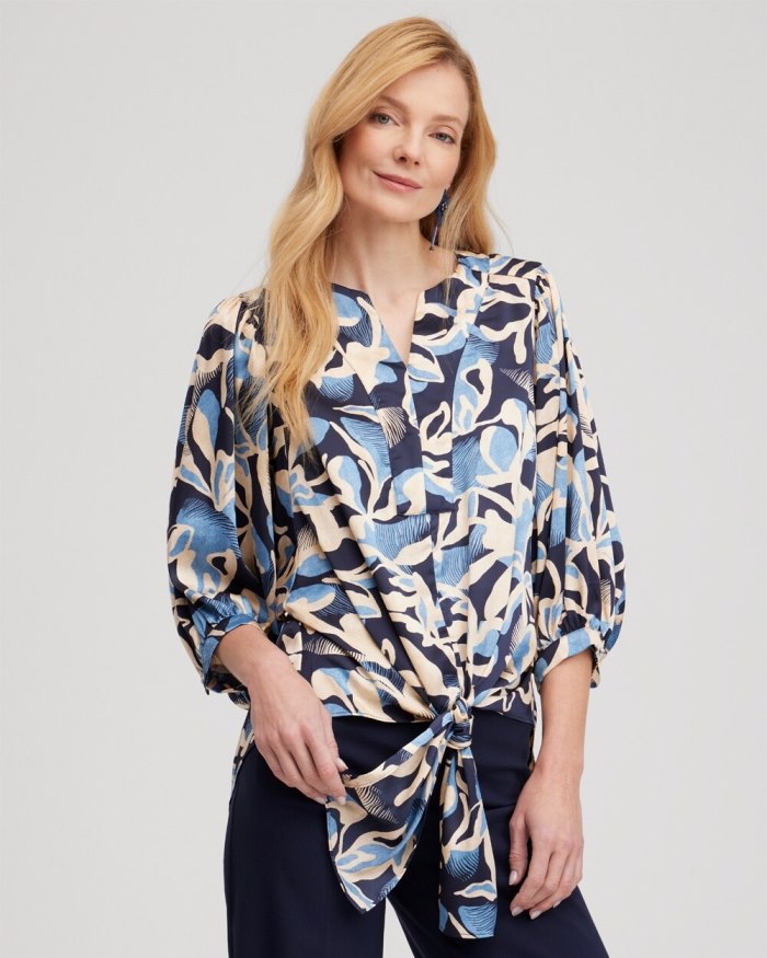 Women's Floral Tie-Front Shirt - Classic Navy