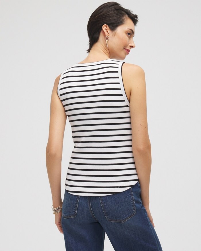 Women's Stripe Ribbed High Neck Tank - Black