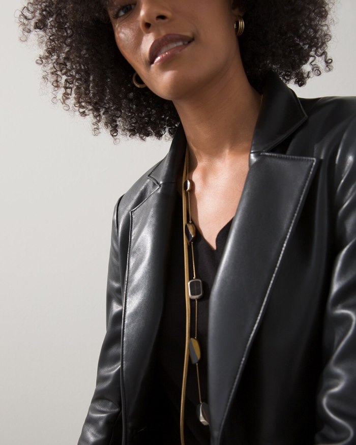 Women's Faux Leather Blazer - Black