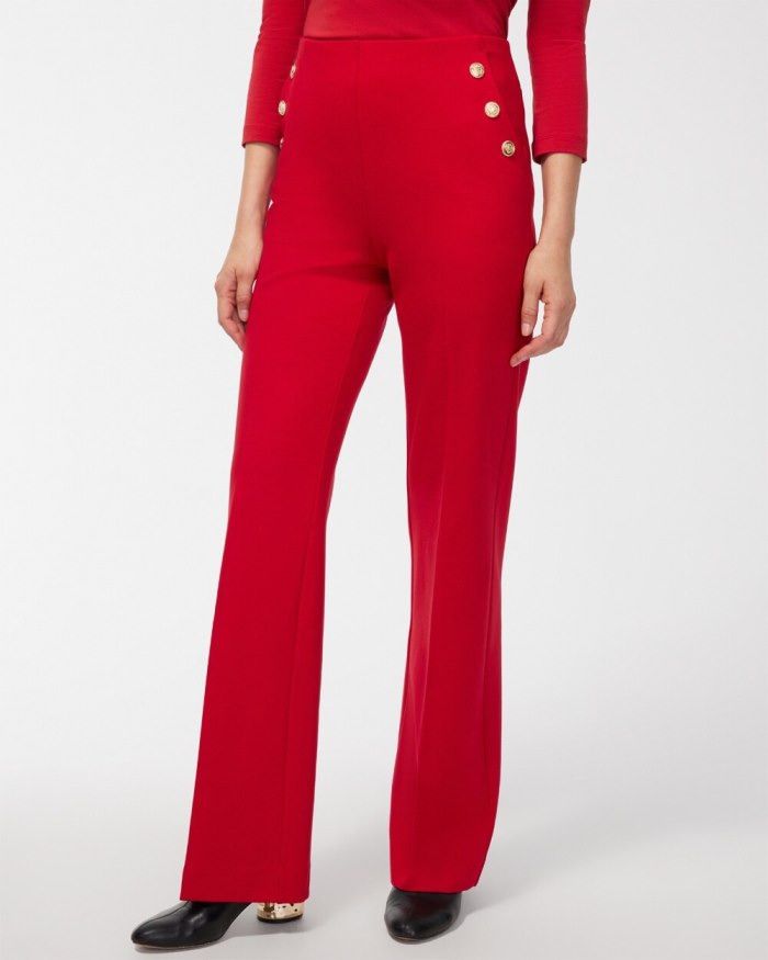 Women's Ponte Button Flare Pants - Wild Poppy