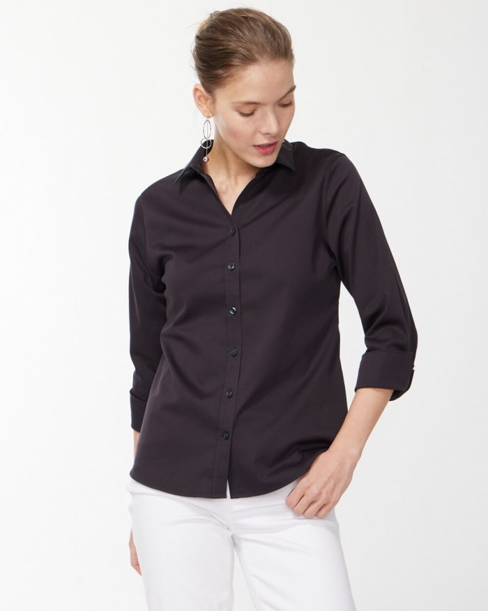 Women's No Iron 3/4 Sleeve Stretch Shirt - Black