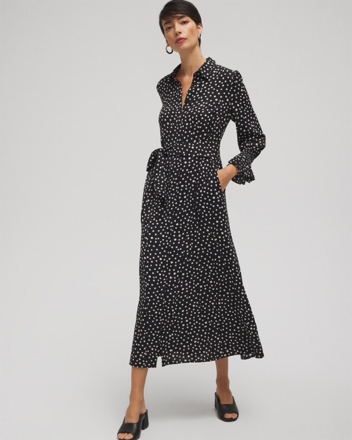 Women's Twill Polka Dot Shirt Dress - Black