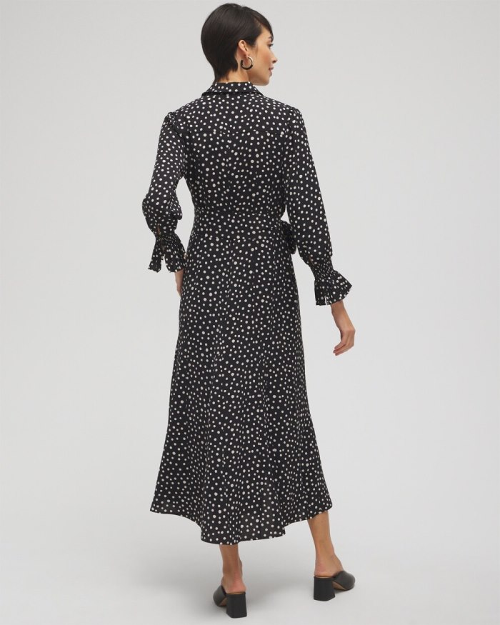 Women's Twill Polka Dot Shirt Dress - Black