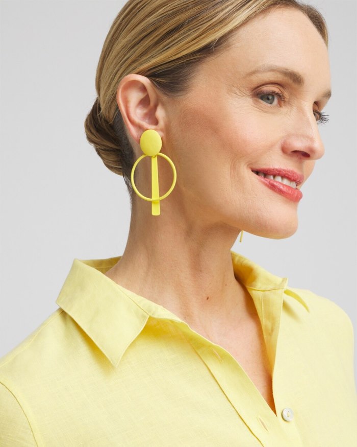 Women's Yellow Clip-on Drop Hoops - Soft Buttercup