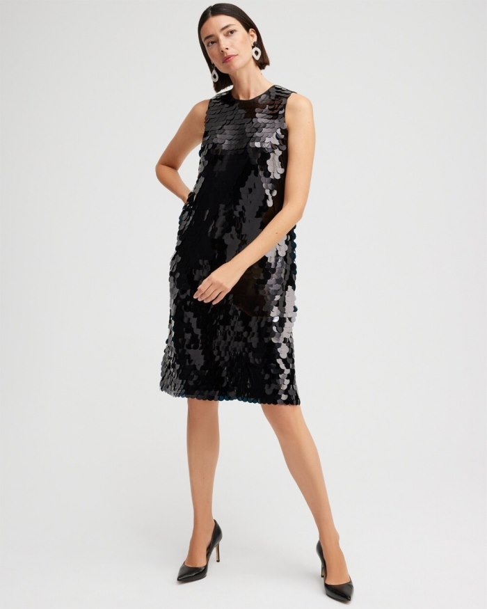 Women's Sleeveless Sequin Dress - Black