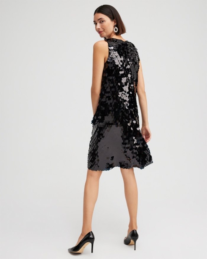 Women's Sleeveless Sequin Dress - Black