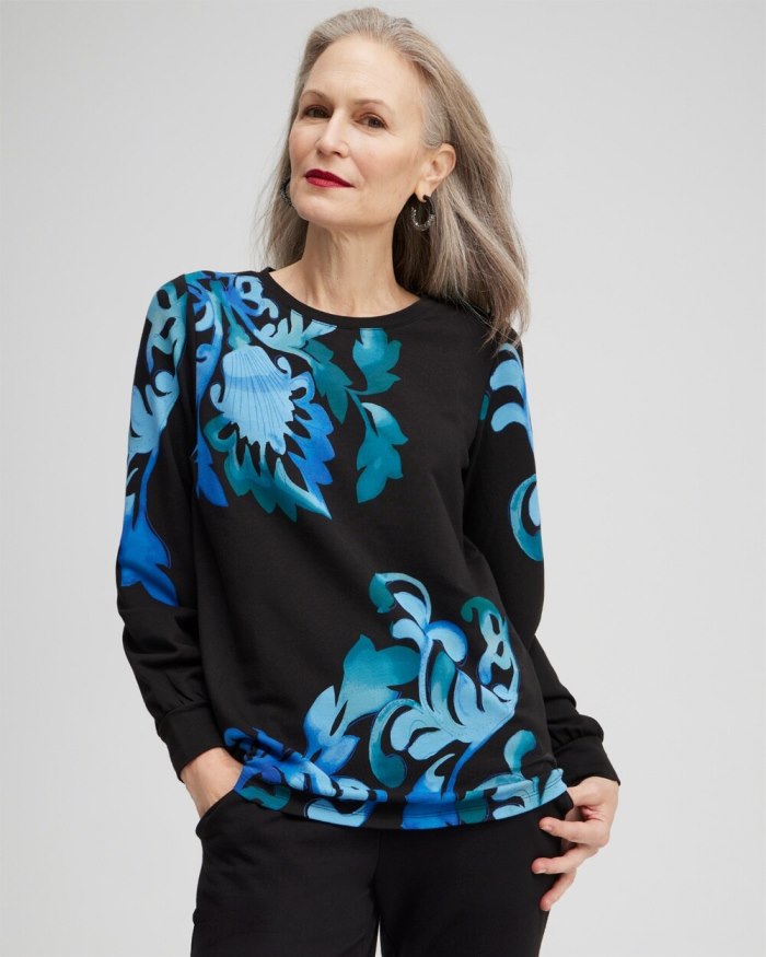 Women's Zenergy Scroll Print Sweatshirt - Enchanted Forest - Click Image to Close