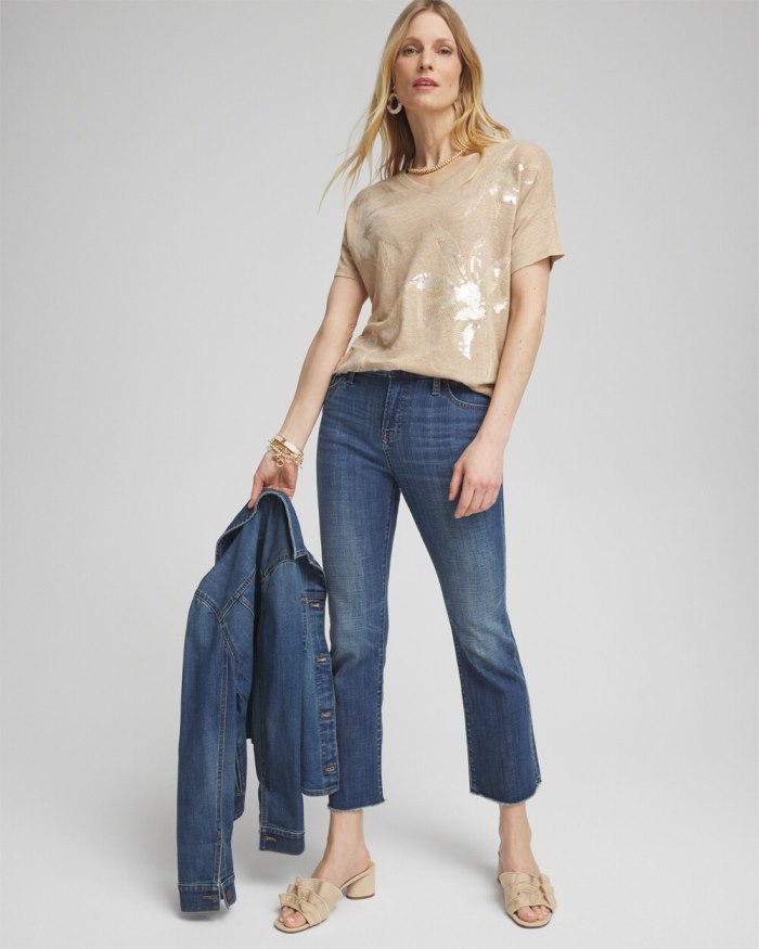 Women's Neutral Sequin Embellished Tee - Sycamore