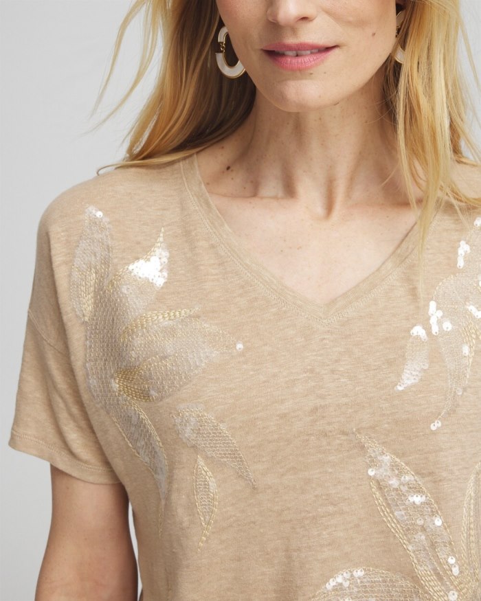 Women's Neutral Sequin Embellished Tee - Sycamore