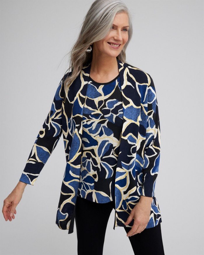 Women's Travelers Collection Floral Cardigan - Azores Blue - Click Image to Close